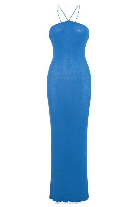 Meshki Asymmetrisches, gerades Maxi-Neckholder-Strickkleid von Ariana azurblau Kleidung 060V707