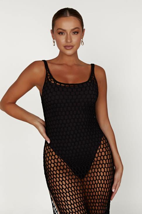 Meshki Bodhi Häkel-Maxikleid Schwarz Kleidung 060V541