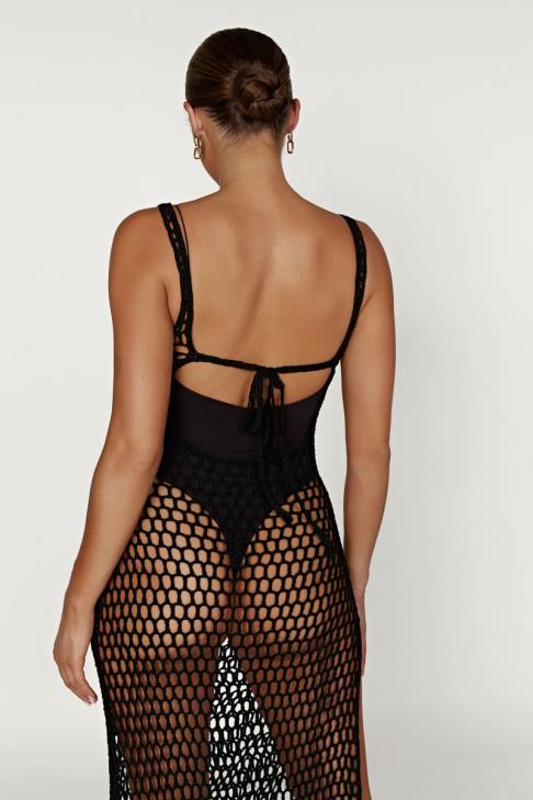 Meshki Bodhi Häkel-Maxikleid Schwarz Kleidung 060V541