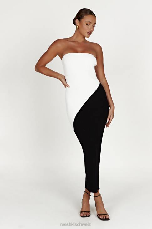 Meshki Bristol zweifarbiges Strick-Maxikleid Schwarz Kleidung 060V493