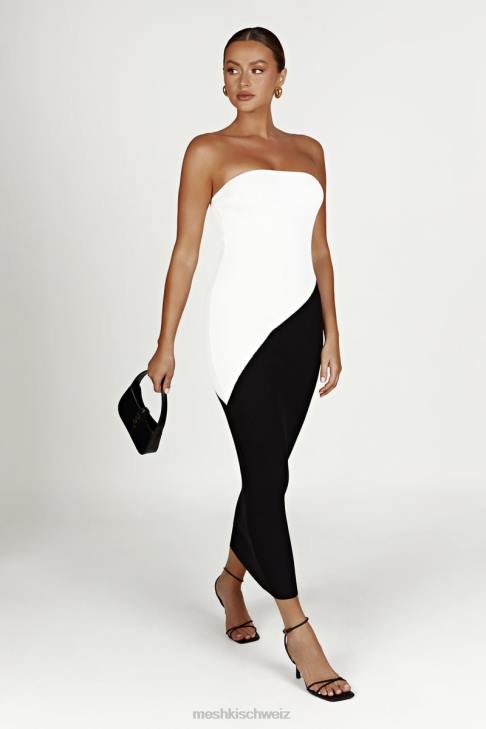 Meshki Bristol zweifarbiges Strick-Maxikleid Schwarz Kleidung 060V493