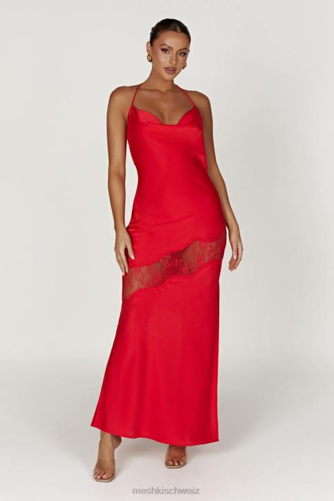 Meshki Chandra Maxikleid aus Satin mit Spitzendetail Rot Kleidung 060V283