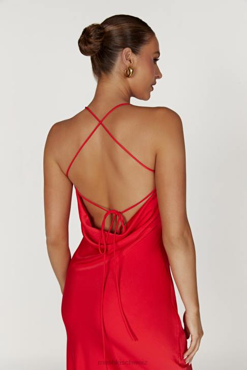 Meshki Chandra Maxikleid aus Satin mit Spitzendetail Rot Kleidung 060V283