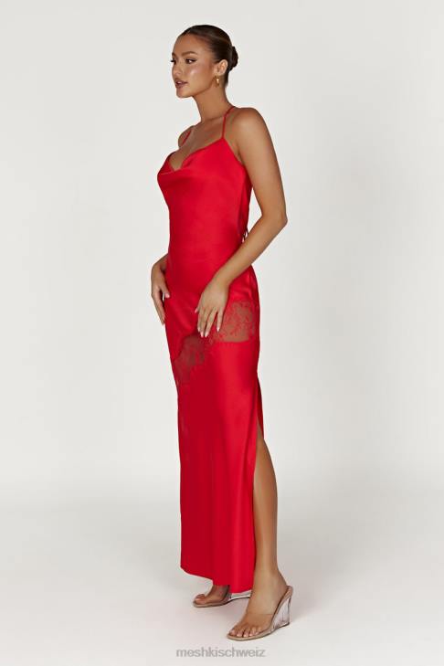 Meshki Chandra Maxikleid aus Satin mit Spitzendetail Rot Kleidung 060V283