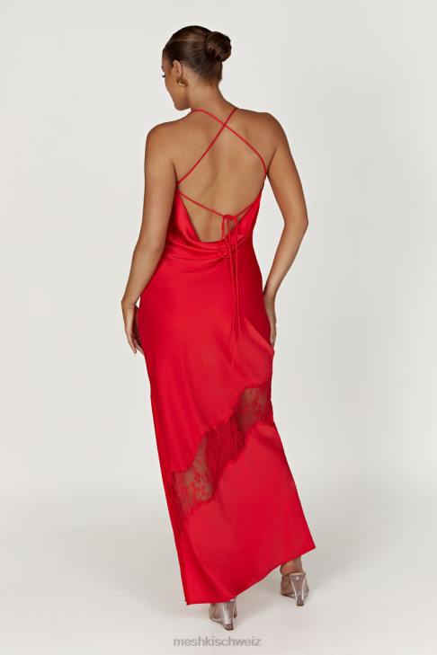 Meshki Chandra Maxikleid aus Satin mit Spitzendetail Rot Kleidung 060V283