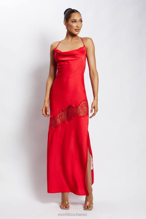 Meshki Chandra Maxikleid aus Satin mit Spitzendetail Rot Kleidung 060V283