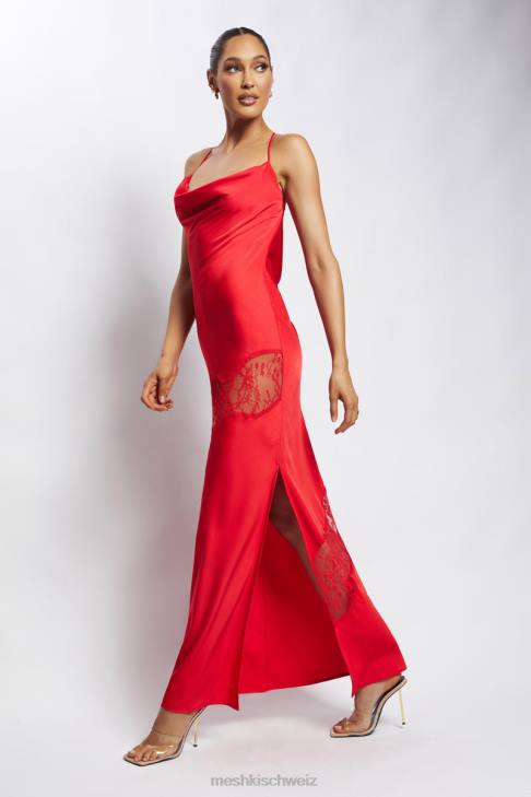 Meshki Chandra Maxikleid aus Satin mit Spitzendetail Rot Kleidung 060V283