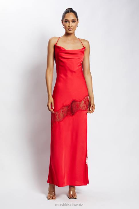 Meshki Chandra Maxikleid aus Satin mit Spitzendetail Rot Kleidung 060V283