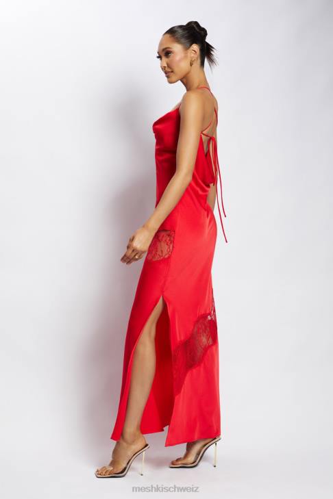 Meshki Chandra Maxikleid aus Satin mit Spitzendetail Rot Kleidung 060V283