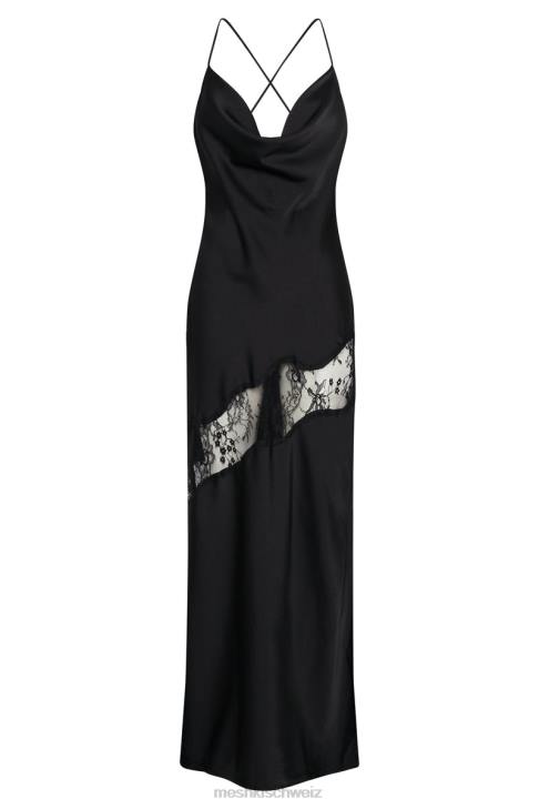 Meshki Chandra Maxikleid aus Satin mit Spitzendetail Schwarz Kleidung 060V179