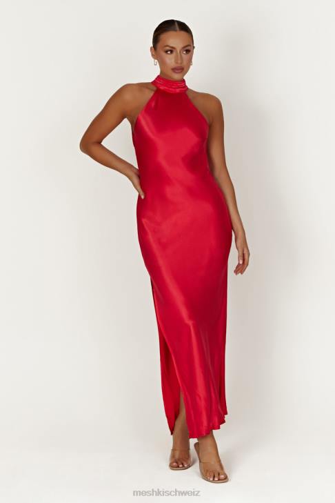 Meshki Claire-Satin-Maxikleid mit drapiertem Rücken und Schlitz Rot Kleidung 060V234