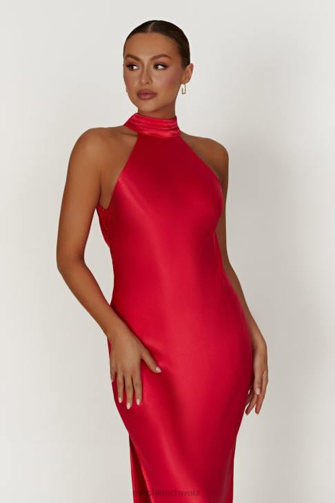 Meshki Claire-Satin-Maxikleid mit drapiertem Rücken und Schlitz Rot Kleidung 060V234