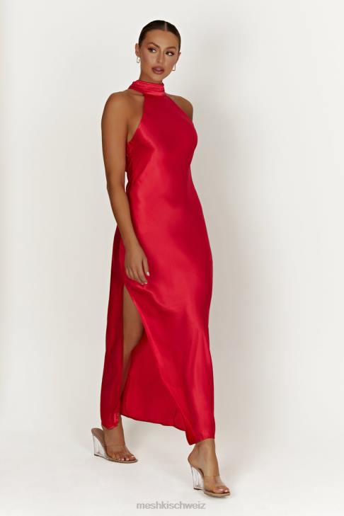 Meshki Claire-Satin-Maxikleid mit drapiertem Rücken und Schlitz Rot Kleidung 060V234