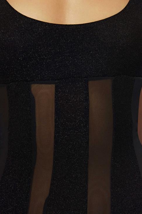 Meshki Dominique getäfeltes Maxikleid Schwarz Kleidung 060V428