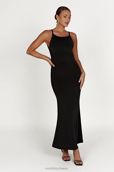 Meshki Dorit Slinky rückenfreies Maxikleid Schwarz Kleidung 060V743