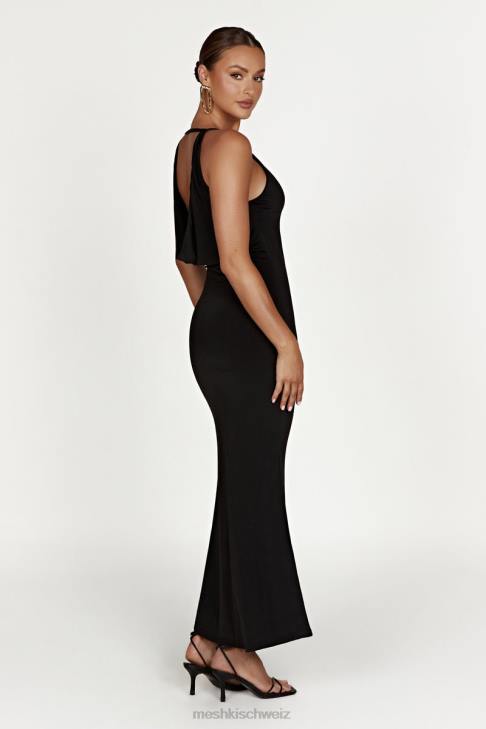 Meshki Dorit Slinky rückenfreies Maxikleid Schwarz Kleidung 060V743