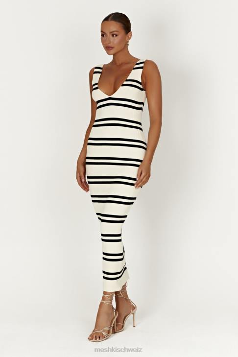 Meshki Henrietta Maxikleid aus gestreiftem Strick Schwarz-Weiss Kleidung 060V251
