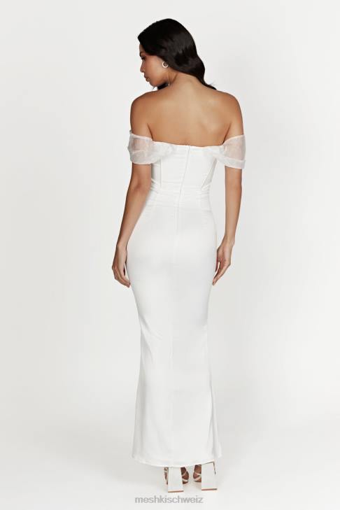 Meshki Immer schulterfreies Maxikleid aus Organza-Satin Weiß Kleidung 060V506