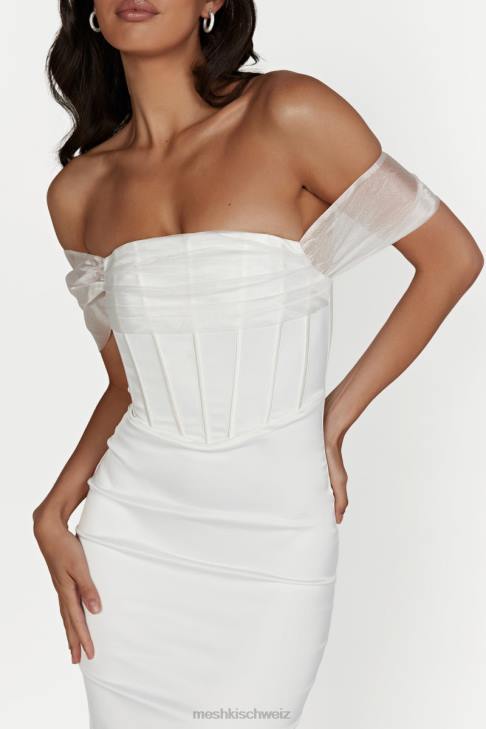 Meshki Immer schulterfreies Maxikleid aus Organza-Satin Weiß Kleidung 060V506