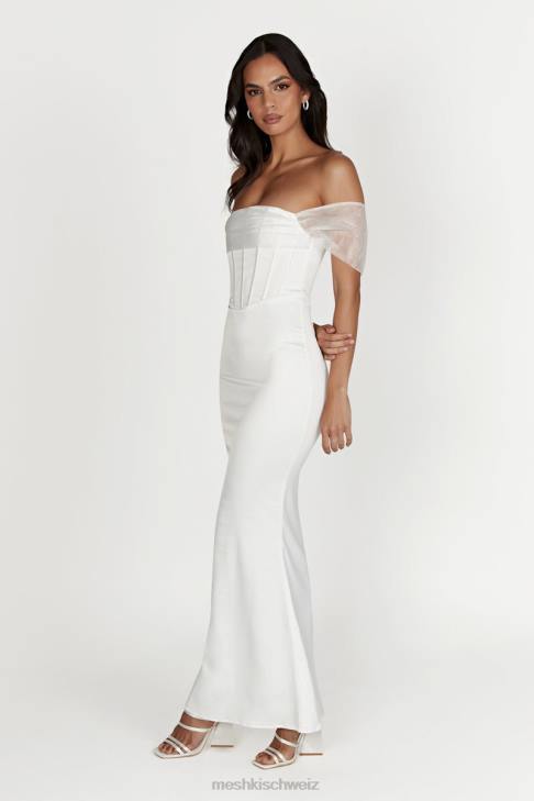 Meshki Immer schulterfreies Maxikleid aus Organza-Satin Weiß Kleidung 060V506