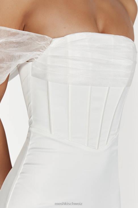 Meshki Immer schulterfreies Maxikleid aus Organza-Satin Weiß Kleidung 060V506