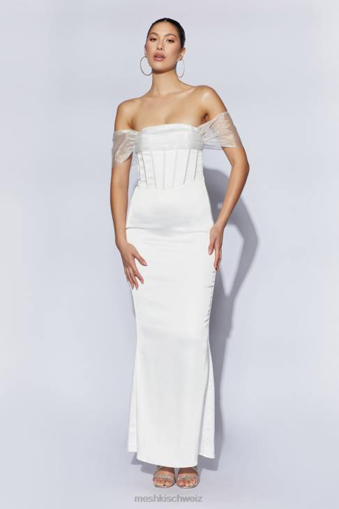 Meshki Immer schulterfreies Maxikleid aus Organza-Satin Weiß Kleidung 060V506