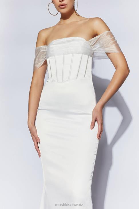 Meshki Immer schulterfreies Maxikleid aus Organza-Satin Weiß Kleidung 060V506