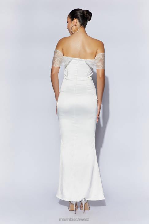 Meshki Immer schulterfreies Maxikleid aus Organza-Satin Weiß Kleidung 060V506