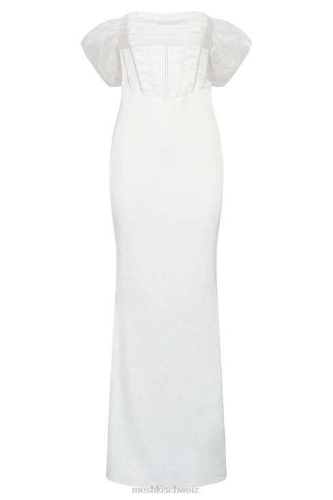 Meshki Immer schulterfreies Maxikleid aus Organza-Satin Weiß Kleidung 060V506