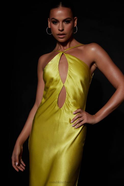 Meshki Lucia Satin-Maxikleid mit Cut-Outs Chartreuse Kleidung 060V530