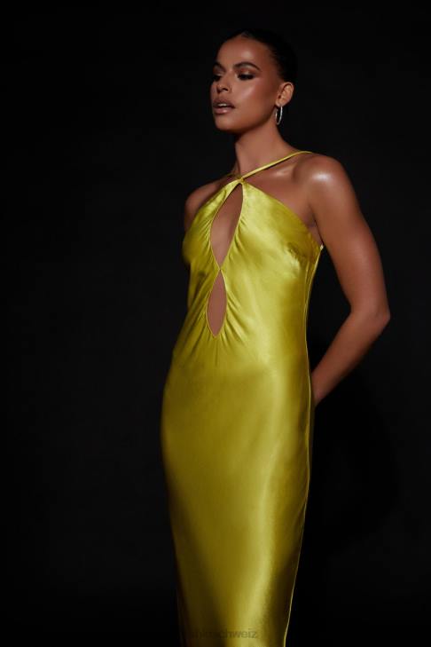 Meshki Lucia Satin-Maxikleid mit Cut-Outs Chartreuse Kleidung 060V530