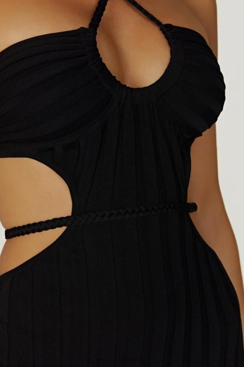 Meshki Minerva-Strick-Maxikleid mit Cut-Outs Schwarz Kleidung 060V290