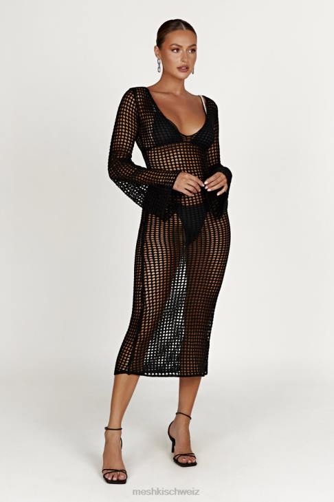 Meshki Murphy-Häkel-Maxikleid mit langen Ärmeln Schwarz Kleidung 060V740