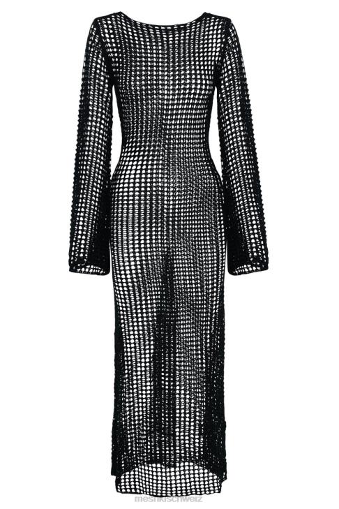 Meshki Murphy-Häkel-Maxikleid mit langen Ärmeln Schwarz Kleidung 060V740