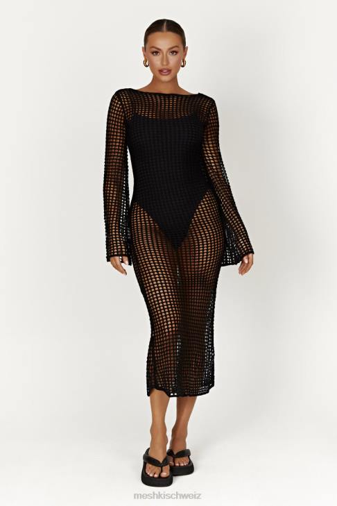 Meshki Murphy-Häkel-Maxikleid mit langen Ärmeln Schwarz Kleidung 060V740