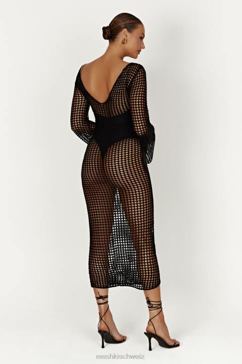 Meshki Murphy-Häkel-Maxikleid mit langen Ärmeln Schwarz Kleidung 060V740