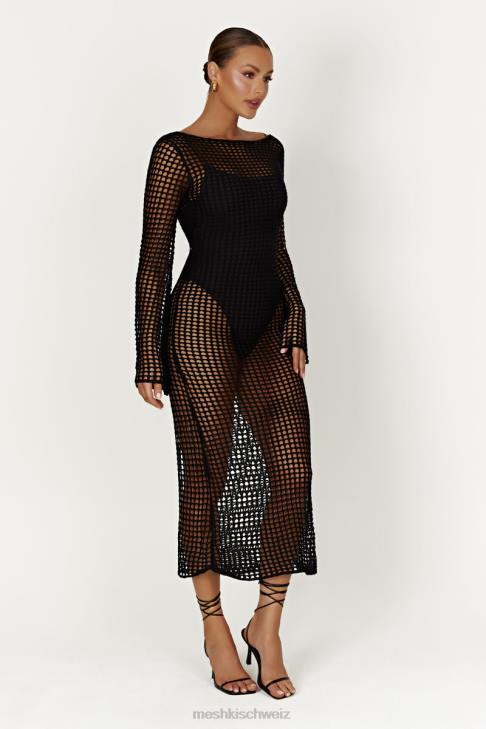 Meshki Murphy-Häkel-Maxikleid mit langen Ärmeln Schwarz Kleidung 060V740
