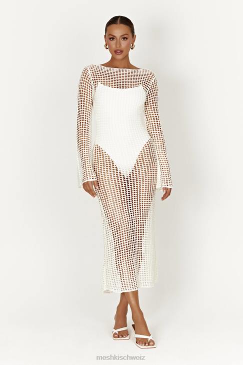 Meshki Murphy-Häkel-Maxikleid mit langen Ärmeln Weiß Kleidung 060V500