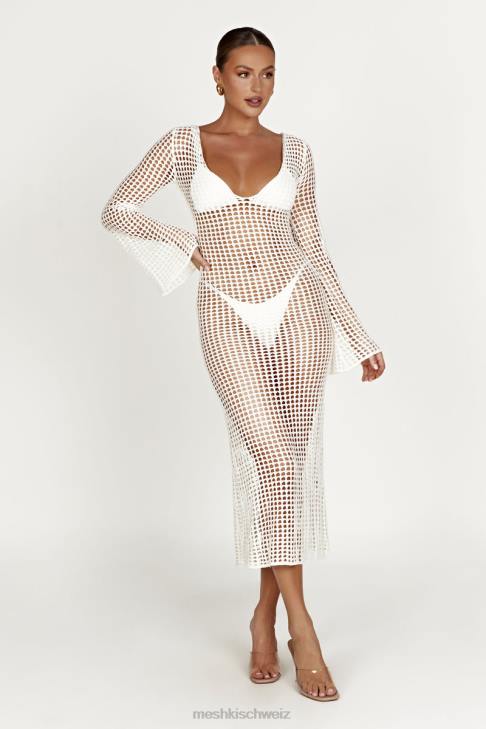 Meshki Murphy-Häkel-Maxikleid mit langen Ärmeln Weiß Kleidung 060V500