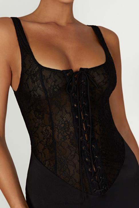 Meshki Octavia Spitzen-Korsett-Maxikleid Schwarz Kleidung 060V266