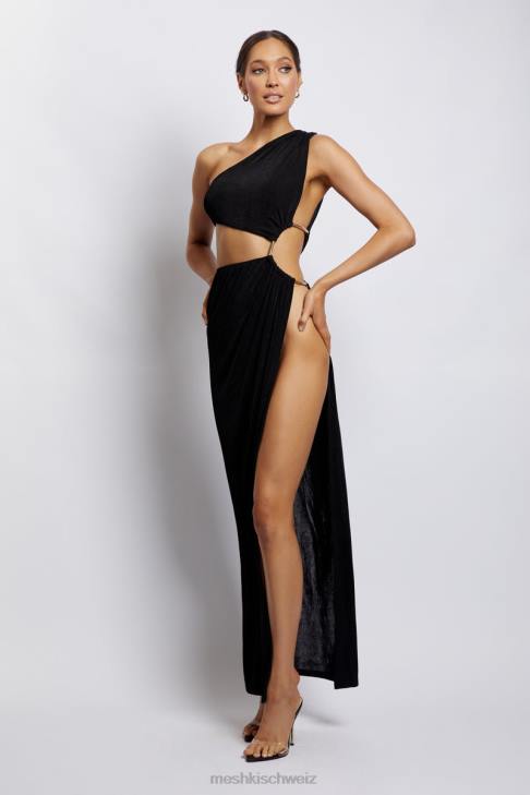 Meshki Paige gerafftes, seitlich ausgeschnittenes Maxikleid Schwarz Kleidung 060V284