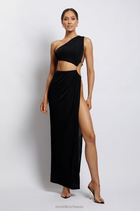 Meshki Paige gerafftes, seitlich ausgeschnittenes Maxikleid Schwarz Kleidung 060V284
