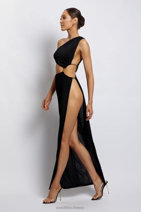 Meshki Paige gerafftes, seitlich ausgeschnittenes Maxikleid Schwarz Kleidung 060V284