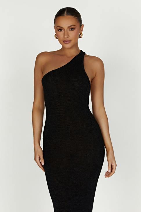 Meshki Paisley-Maxikleid mit One-Shoulder-Strick Schwarz Kleidung 060V224