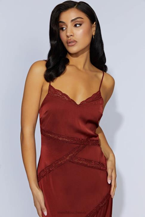 Meshki Prue-Maxikleid aus gespleißter Spitze Kirschschokolade Kleidung 060V508
