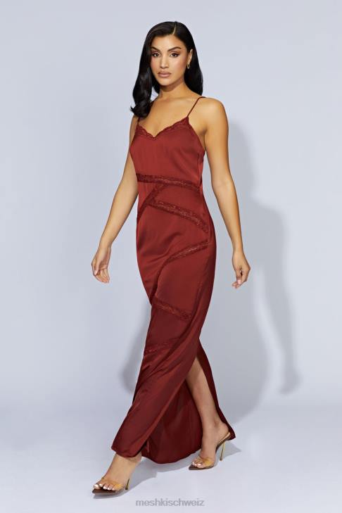 Meshki Prue-Maxikleid aus gespleißter Spitze Kirschschokolade Kleidung 060V508