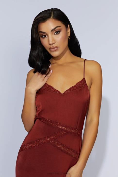 Meshki Prue-Maxikleid aus gespleißter Spitze Kirschschokolade Kleidung 060V508