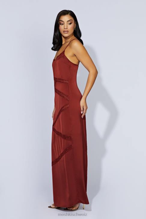 Meshki Prue-Maxikleid aus gespleißter Spitze Kirschschokolade Kleidung 060V508
