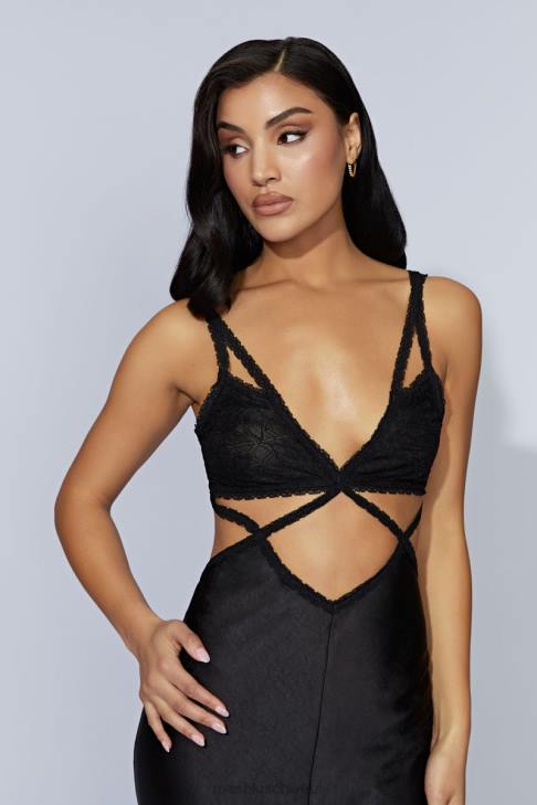 Meshki Seraphine-Spitzen-Maxikleid Schwarz Kleidung 060V692