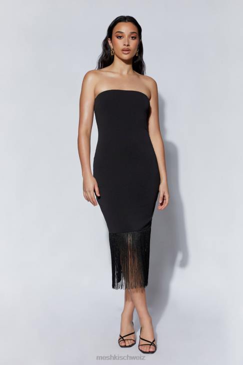 Meshki Trägerloses Kleid mit Fransen von Zarina Schwarz Kleidung 060V618